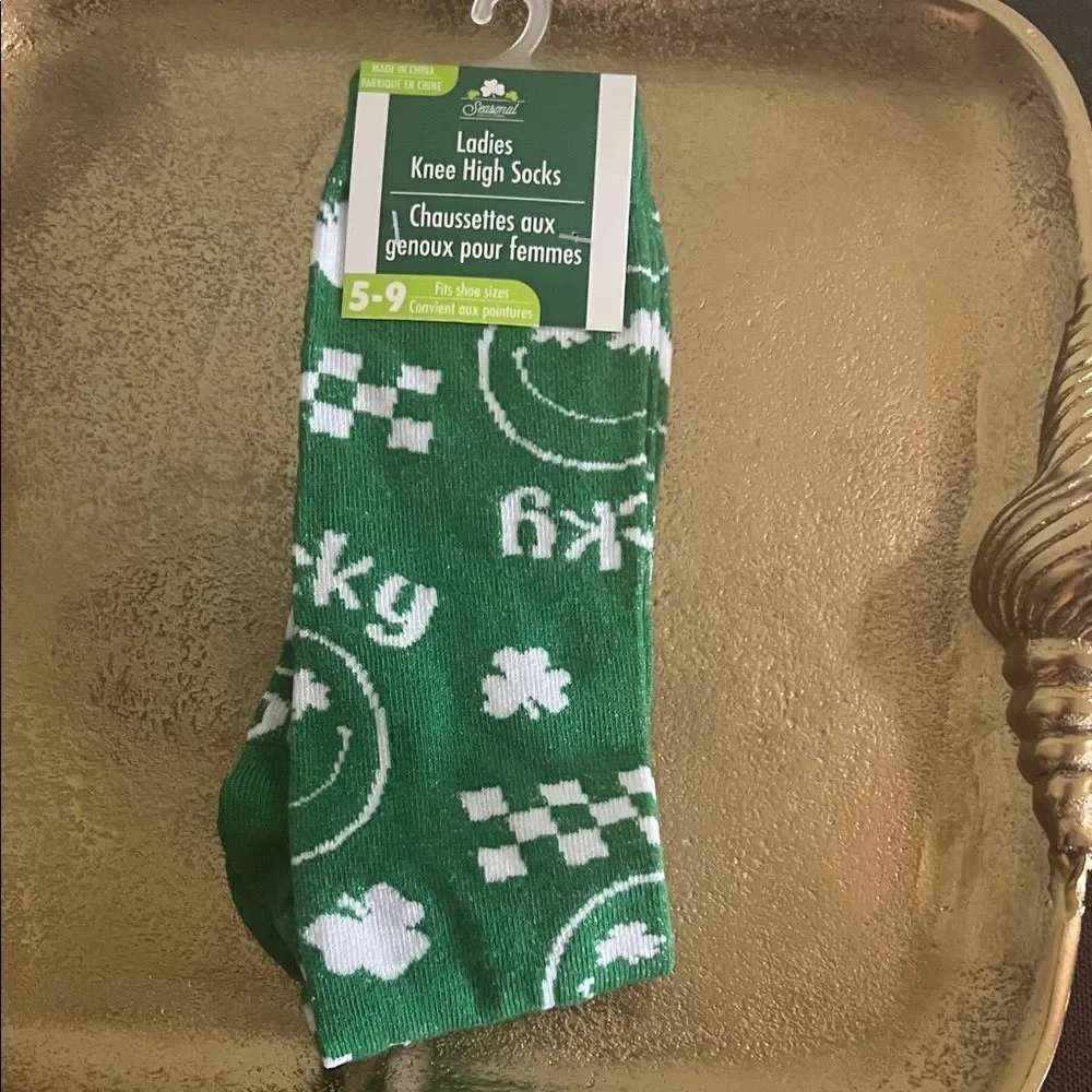 #1209=Green and White Knee High Socks